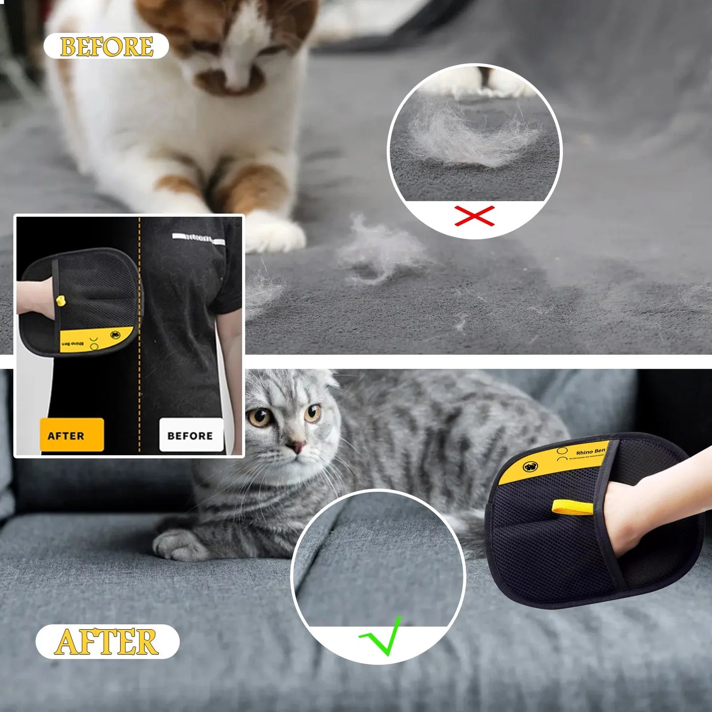 2025 New Pet Hair Remover Glove, Reusable Electrostatic Pet Hair Removal Gloves, for Couch, Furniture, Carpet, Car Seat, Upgraded Animal Fur Removal Tool(2Pcs)