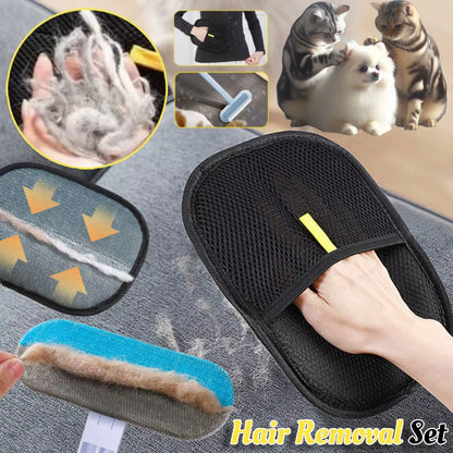 Pet Hair Removal Tool Set Reusable Static Removal Gloves, Double-Sided Grooming Gloves for Pets Removes Pet Fur Hair for Carpets